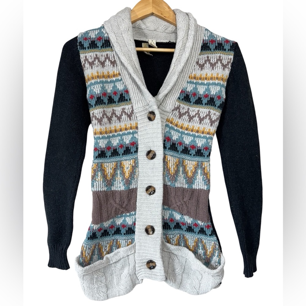 BKE Buckle Cardigan Sweater Size S Black & Gray Button Up Loose Bohemian Knit